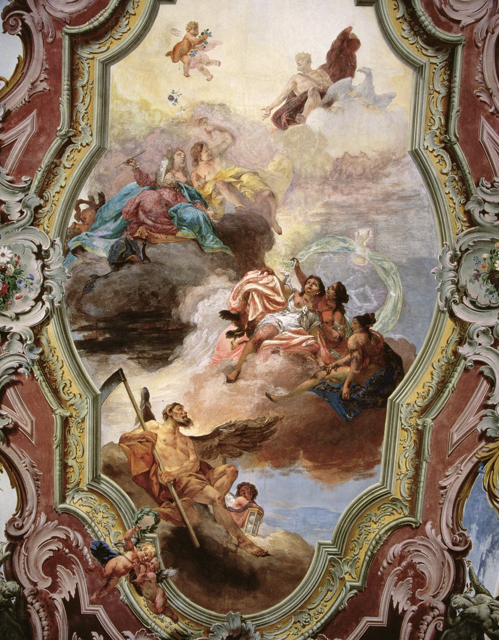 Scène mythologique avec Jupiter, Junon, les Muses et le Père Temps - Italian School