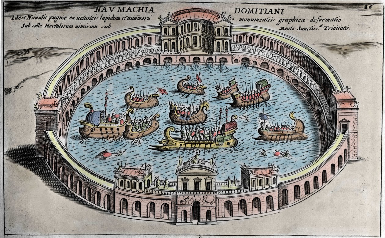 Naumachie, combat naval dans un amphithéâtre à Rome - Italian School
