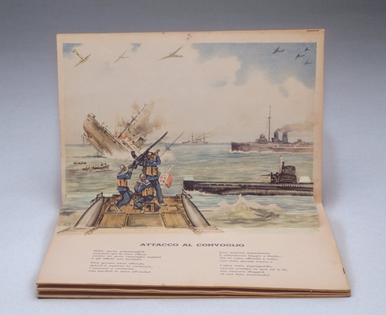 Bataille navale, illustration en trois dimensions du livre pour enfants I nostri soldati (Nos soldats) - Italian School