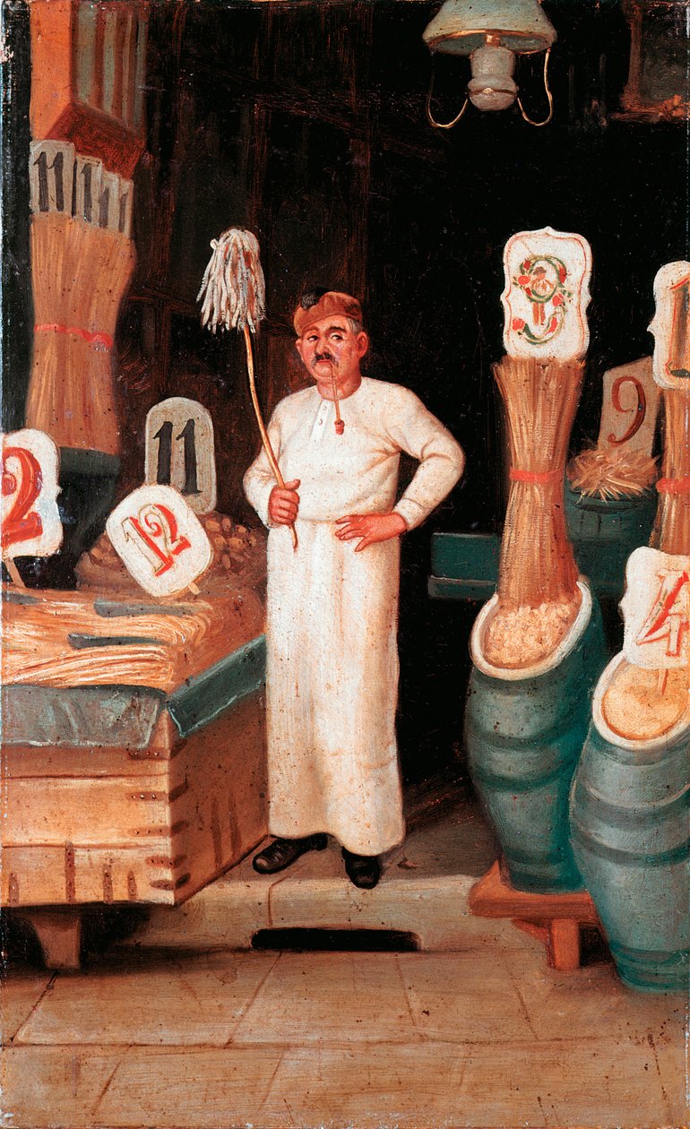 Vieux métier : la boutique du vendeur de pâtes. Détrempe anonyme. 19ème siècle - Italian School