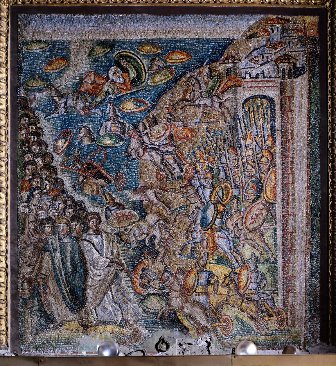 Panneau avec mosaïque représentant la traversée de la mer Rouge, nef centrale, basilique de Santa Maria Maggiore, Rome, Italie, Ve siècle - Italian School