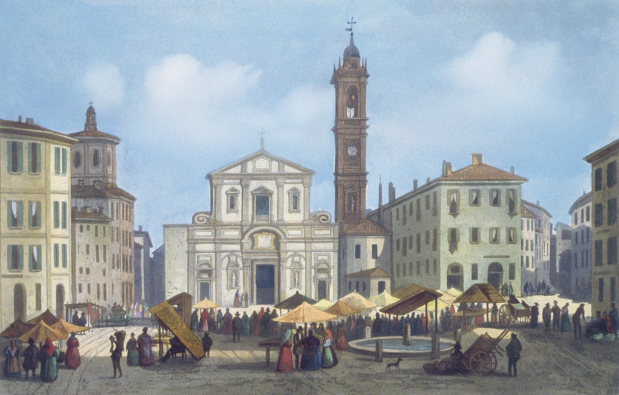 Piazza Santo Stefano de Vues de Milan et de ses Environs - Italian School