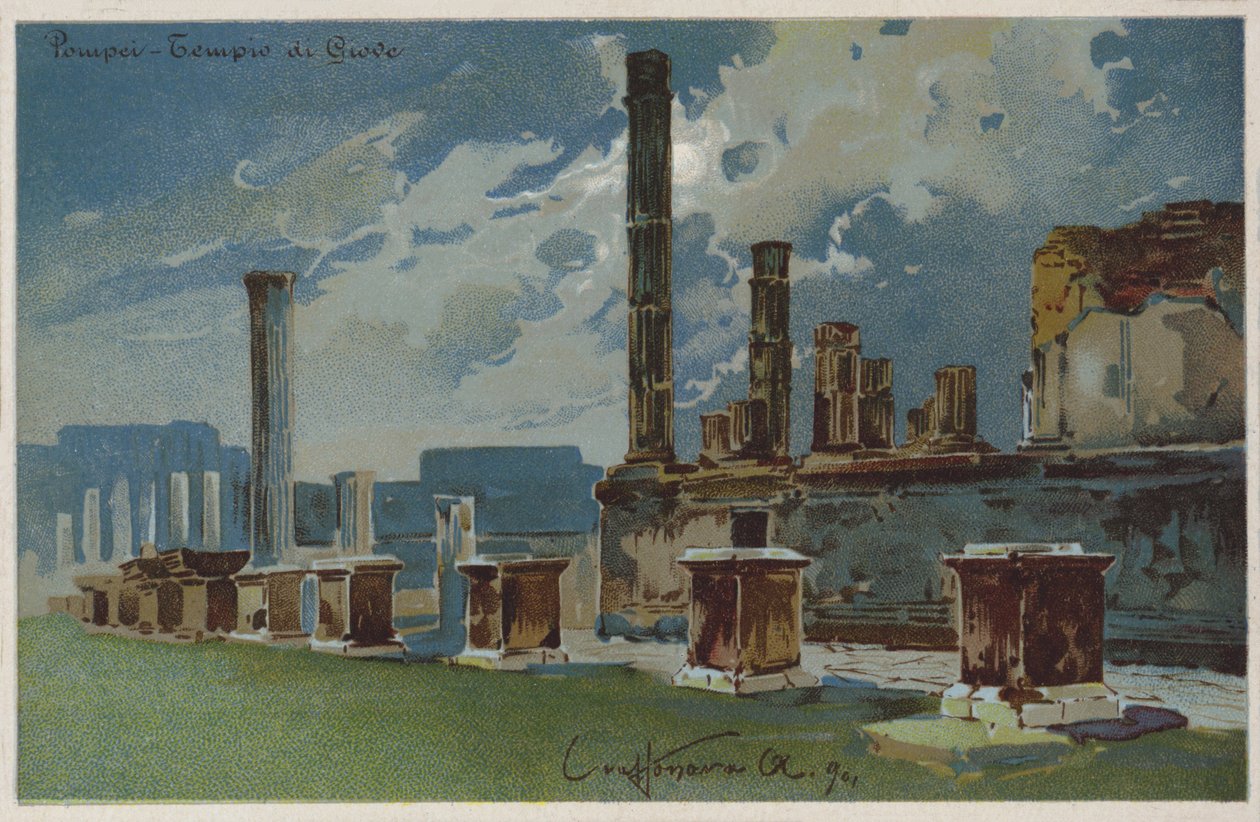 Pompéi - Temple de Jupiter (lithographie couleur) - Italian School