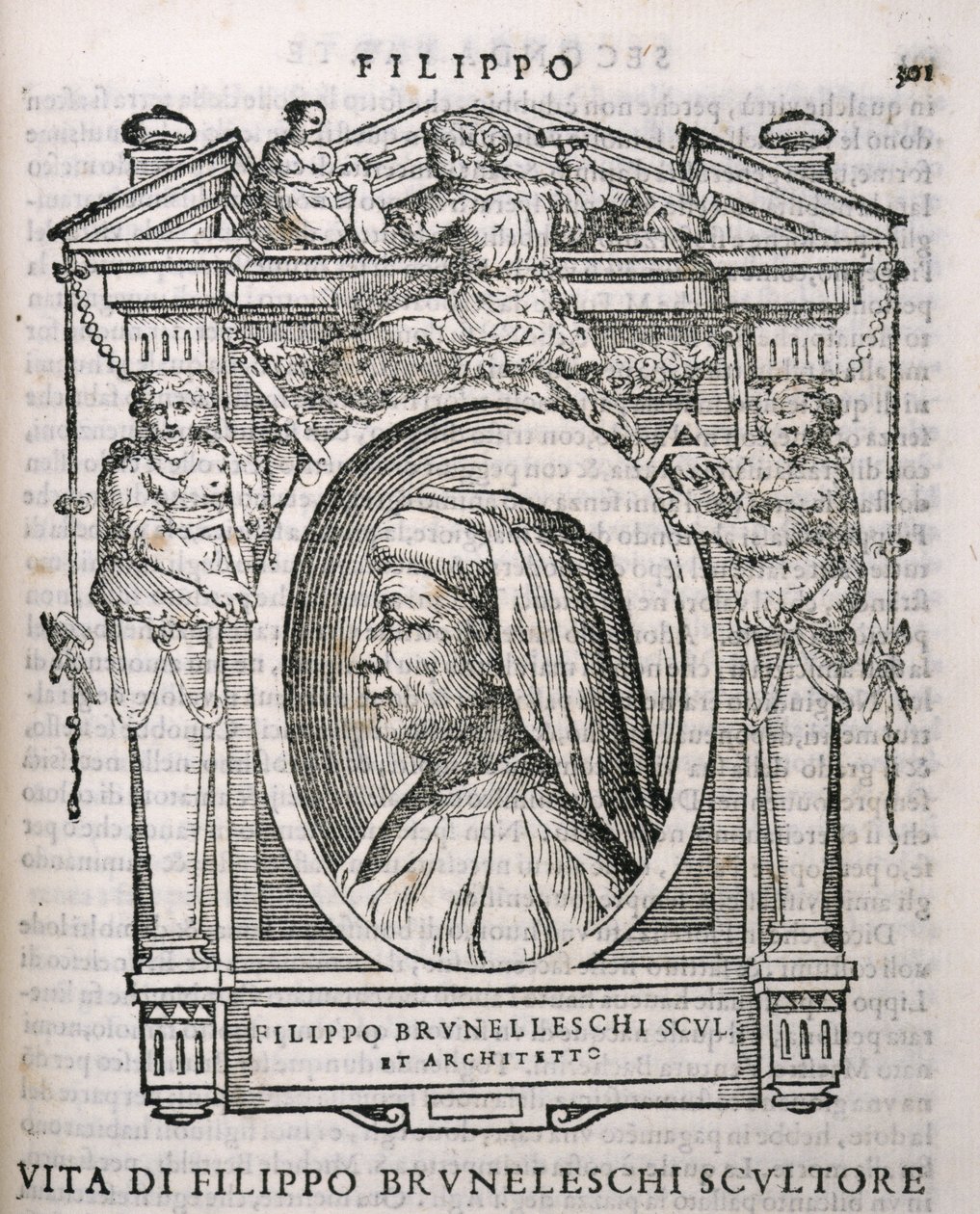 Portrait de Filippo Brunelleschi (1377-1446) de Vies des artistes de Vasari, première publication 1550 - Italian School