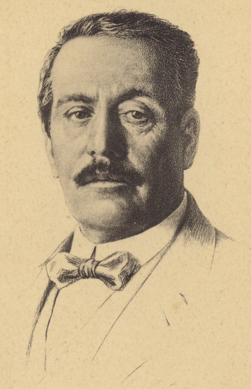 Portrait de Giacomo Puccini (lithographie) - Italian School
