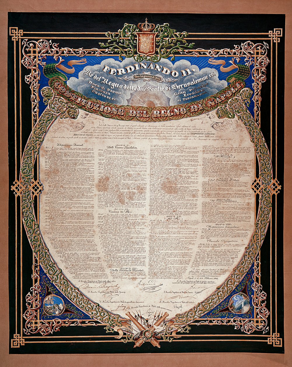 Risorgimento : constitution proclamée par le roi Ferdinand II des Deux-Siciles en 1847 - Italian School
