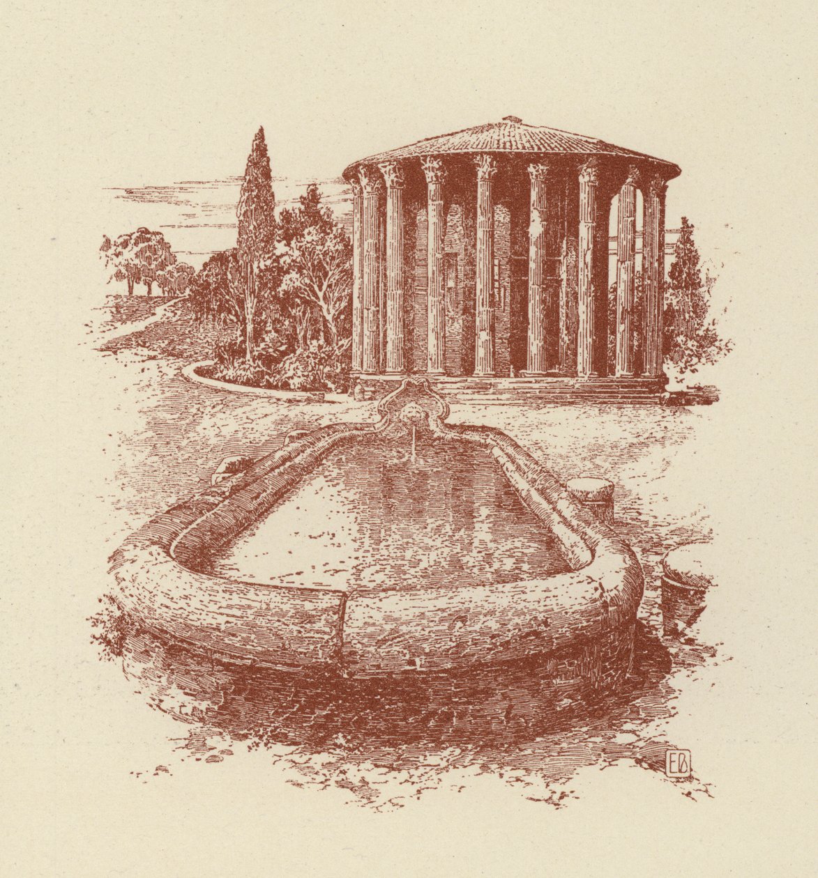 Rome, Temple de Vesta (litho) - Italian School
