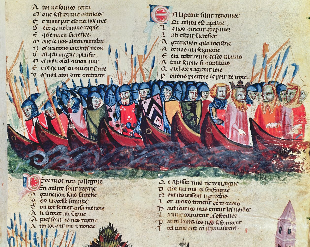 Soldats dans leurs navires, du Codex Benito de Santa Mora - Italian School