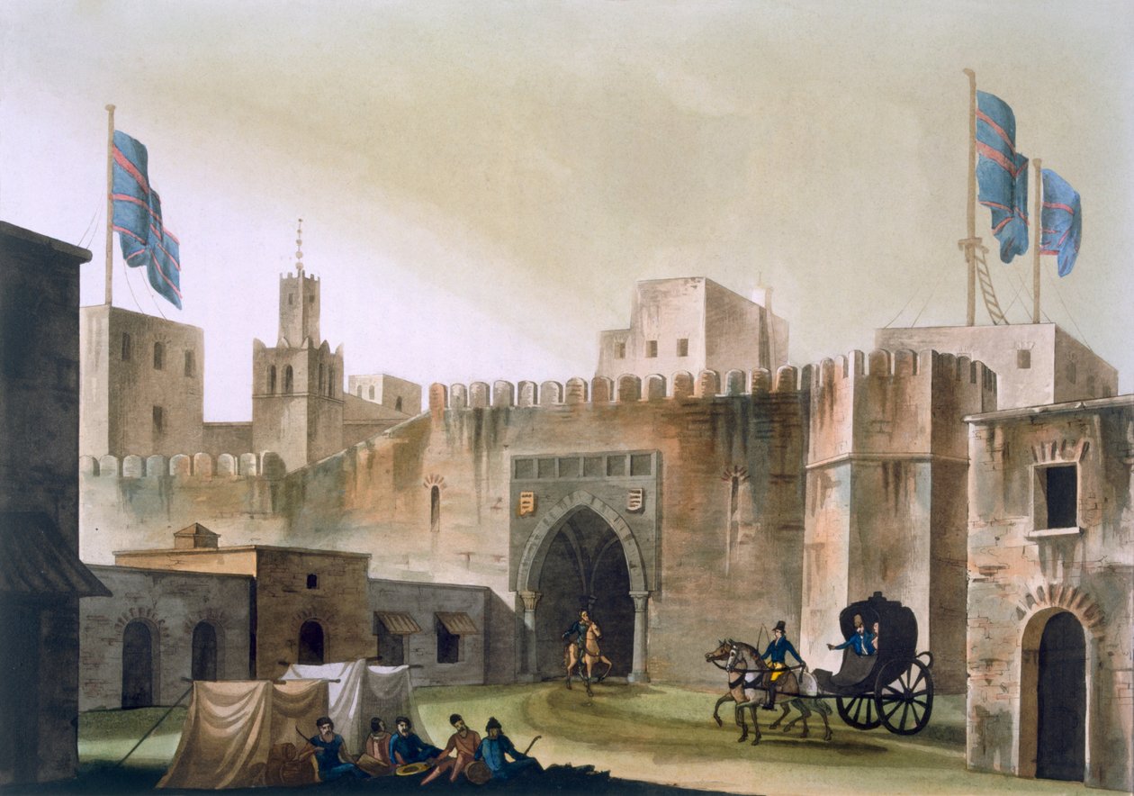 La porte Beb Kar à Tunis, avec des Européens dans une calèche, vers 1820-1830 - Italian School