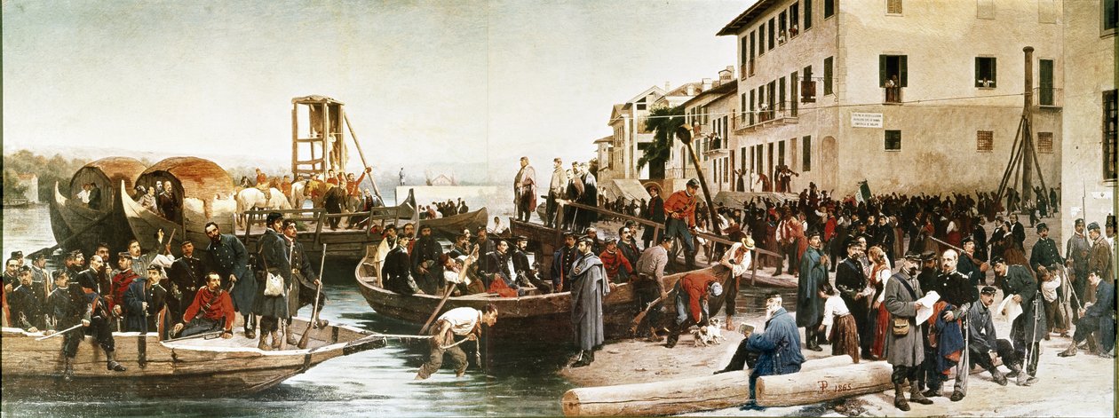 Le débarquement des Chasseurs des Alpes à Sesto Calende en 1848 - Italian School