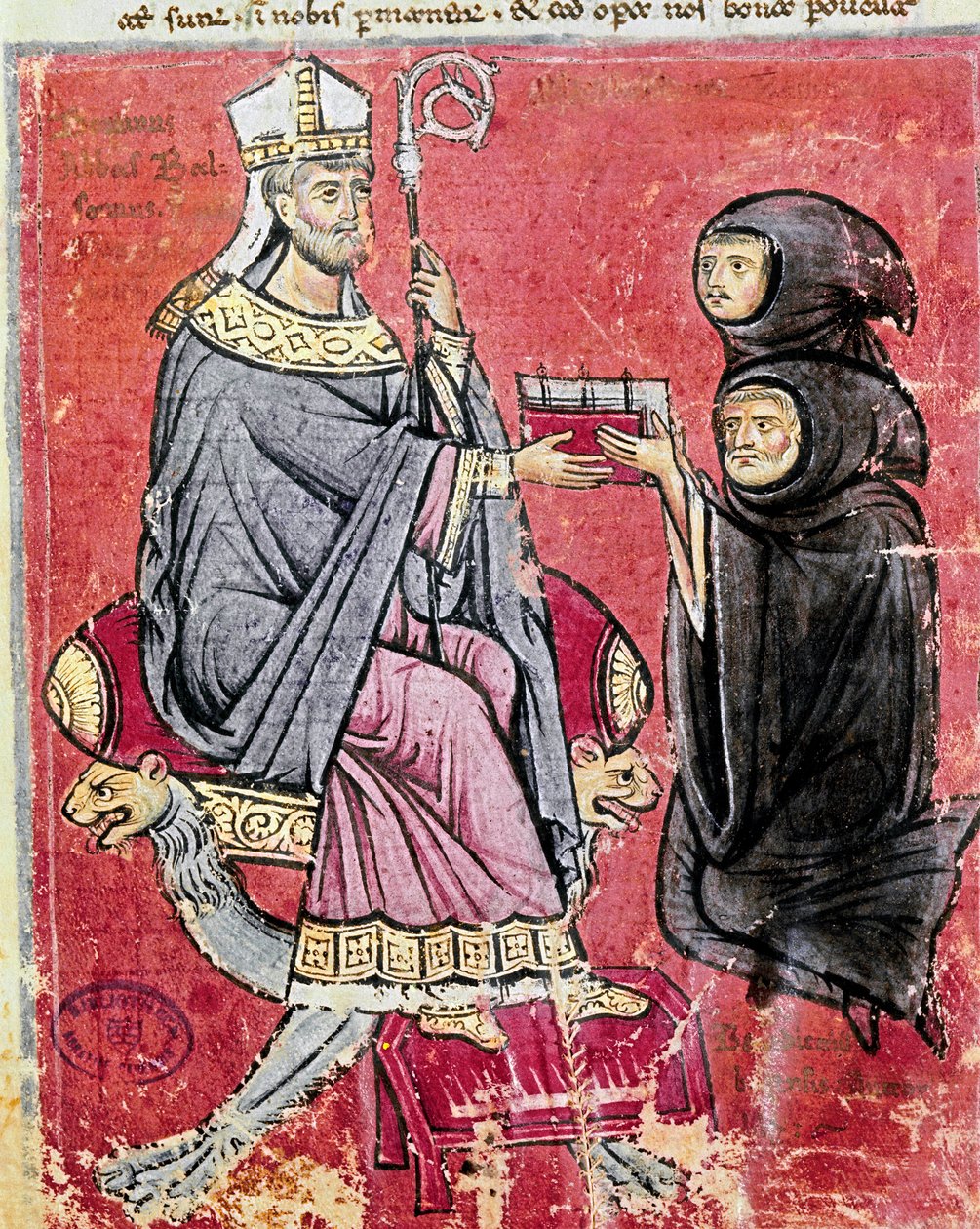 Le moine Benedetto da Bari remettant son codex De Septem Sigillis à l