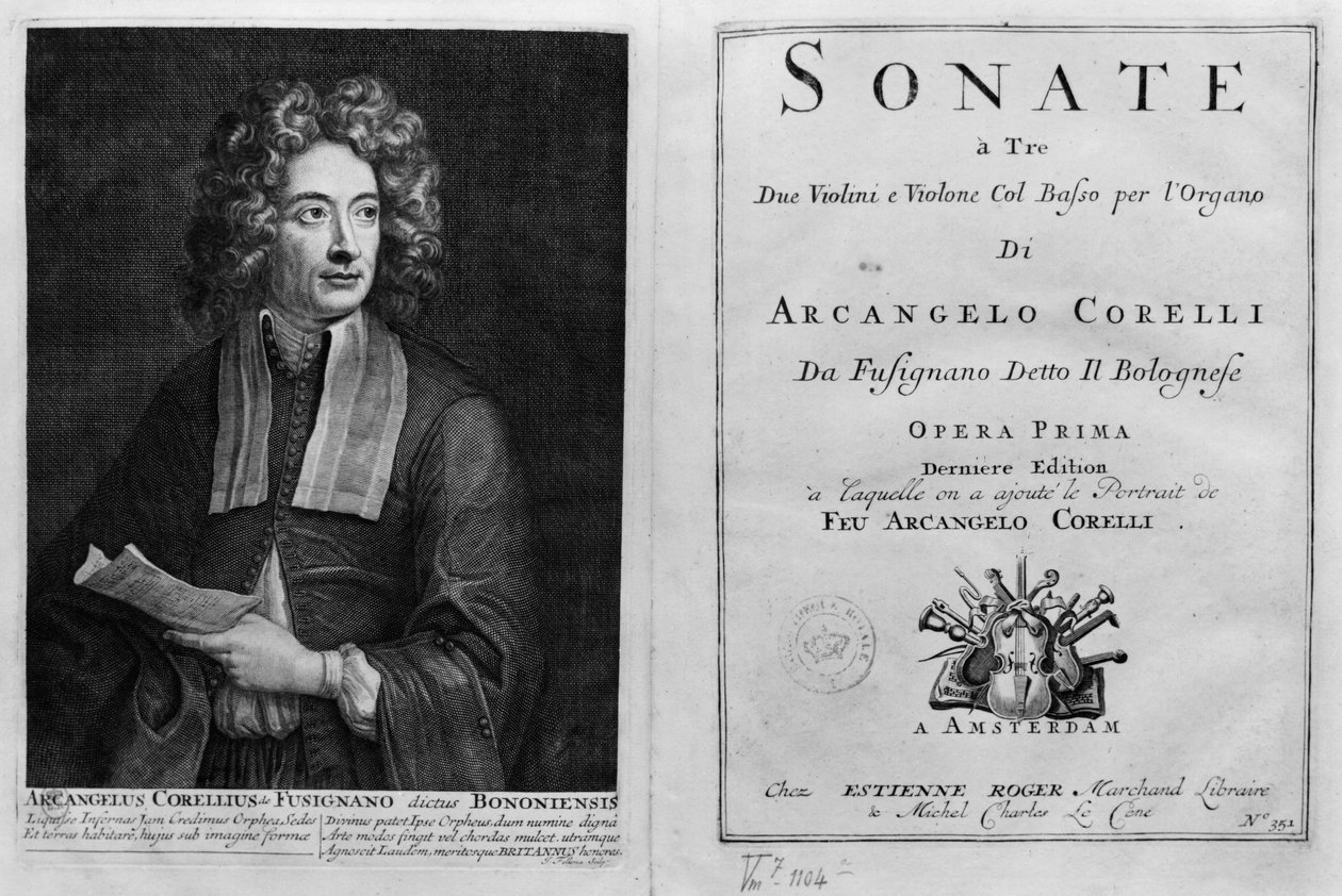 Page de titre de Sonate a Tre avec un portrait d
