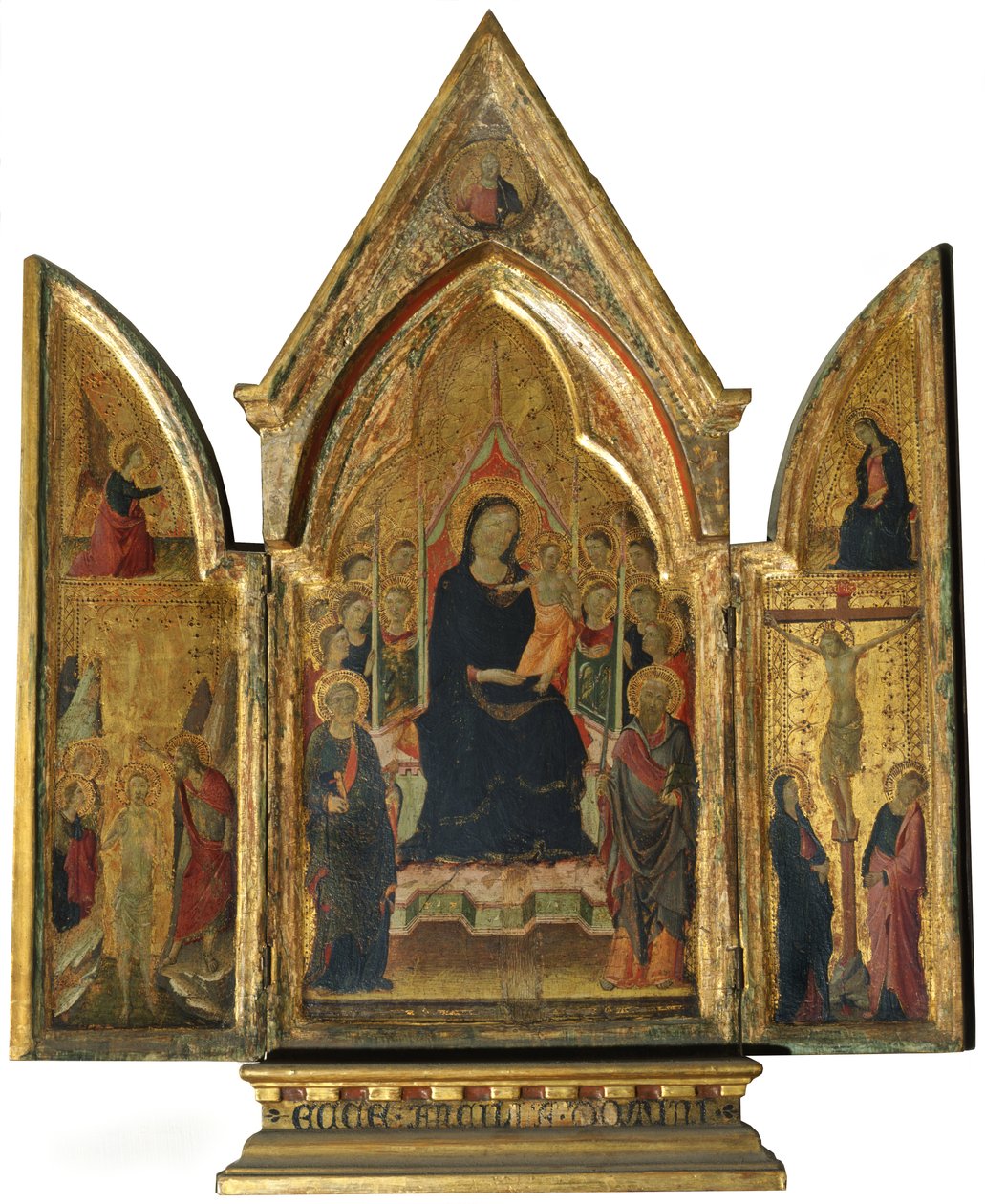 Triptyque : Vierge Marie et Enfant avec Saints, Anges et la Crucifixion - Italian School