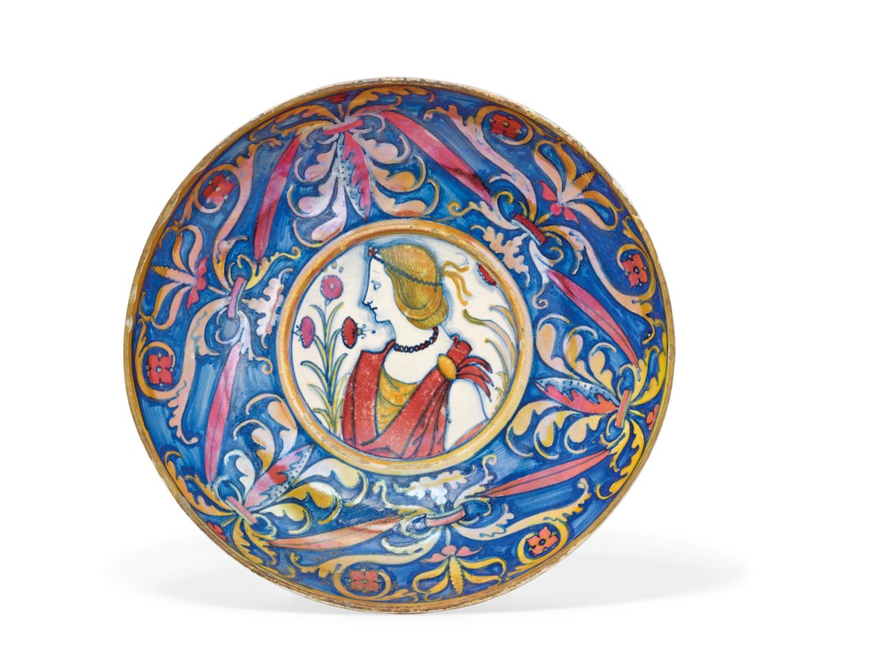 Plat à pied en majolique ombrienne or et rubis, de Deruta à Gubbio, vers 1510-20 - Italian School