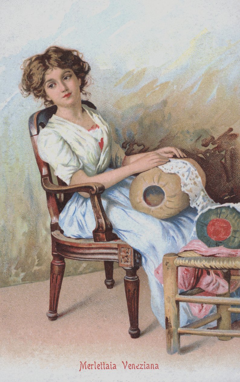 Dentellière vénitienne, Italie (chromolitho) - Italian School