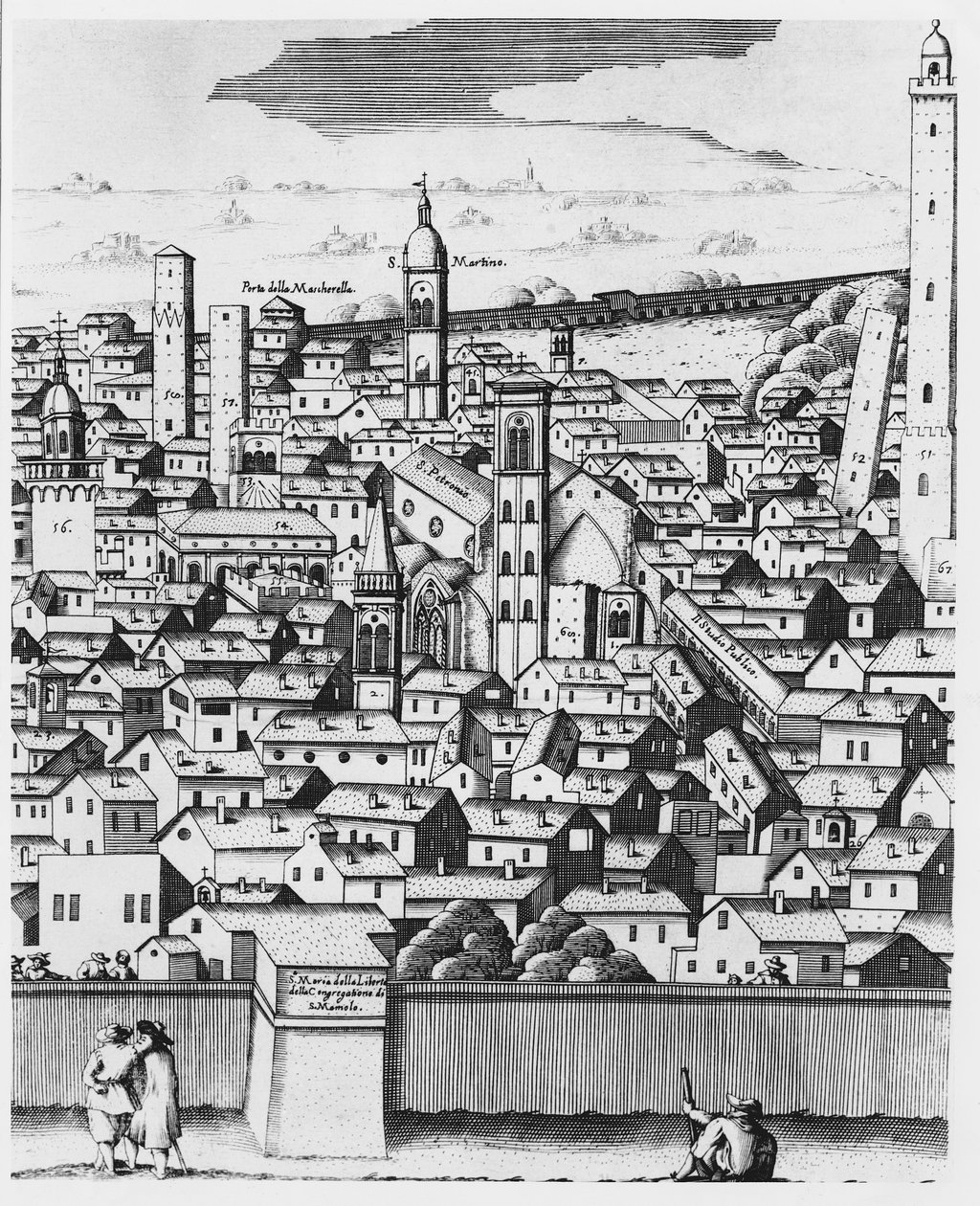 Vue de Bologne (gravure) - Italian School