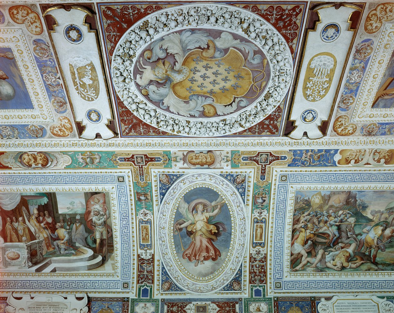 Vue de la Sala dei Fasti Farnese (Salle des Splendeurs des Farnese) conçue par Onofrio Panvinio et fresquée par Taddeo (1529-66) et Federico Zuccaro (1540-1609) 1557-83 (détail) - Italian School