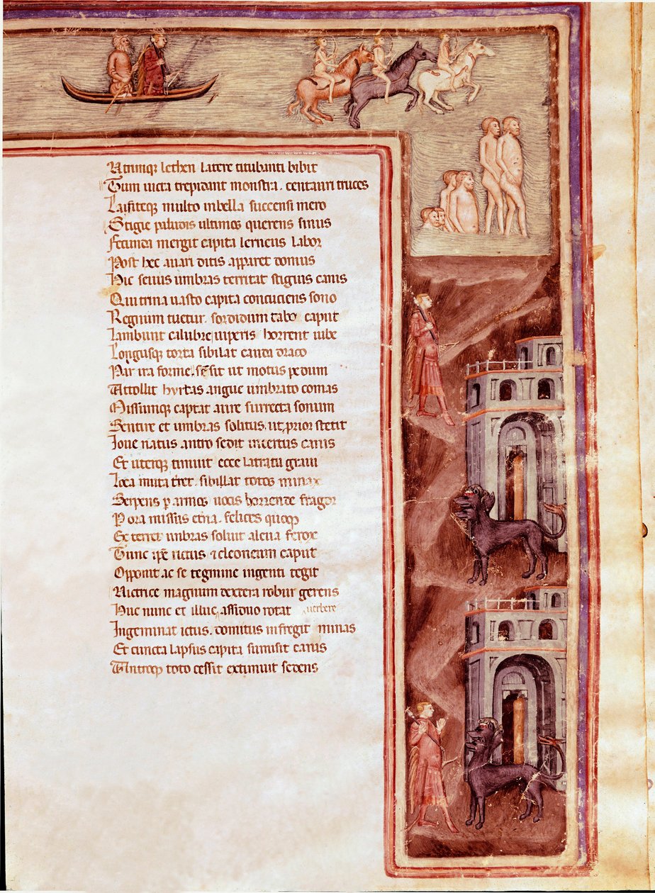 Vue des Enfers, personnages et monstres, illustration pour Hercule furieux de Sénèque - Italian School