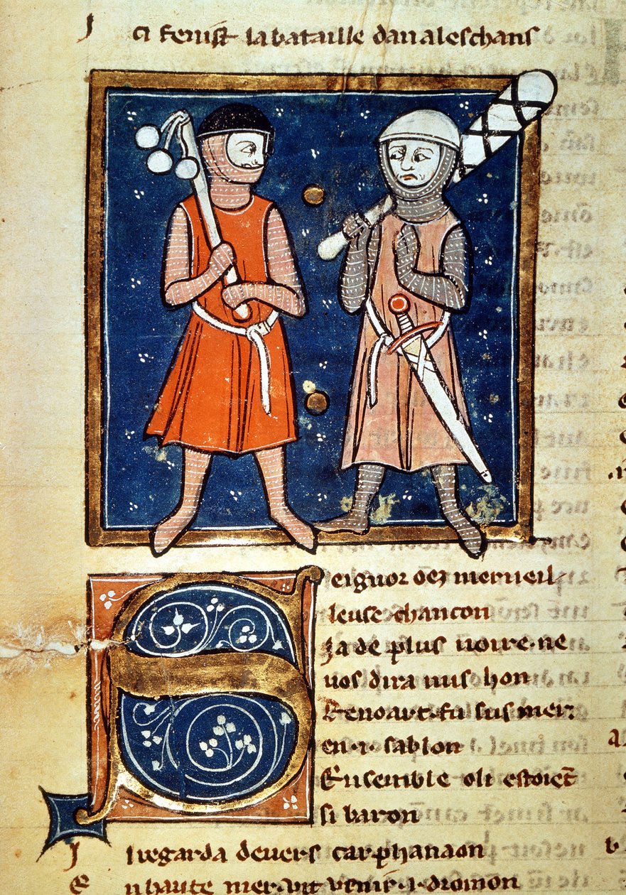 Guerriers armés de massues - dans Le moinage de Guillaume, manuscrit du 13ème siècle. Biblioteca Trivulziana. Milan - Italian School