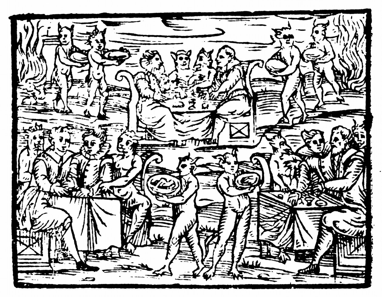 Sorcières et sorciers festoyant au Sabbat, illustration du Compendium Maleficarum par Francesco Maria Guazzo, 1608 - Italian School