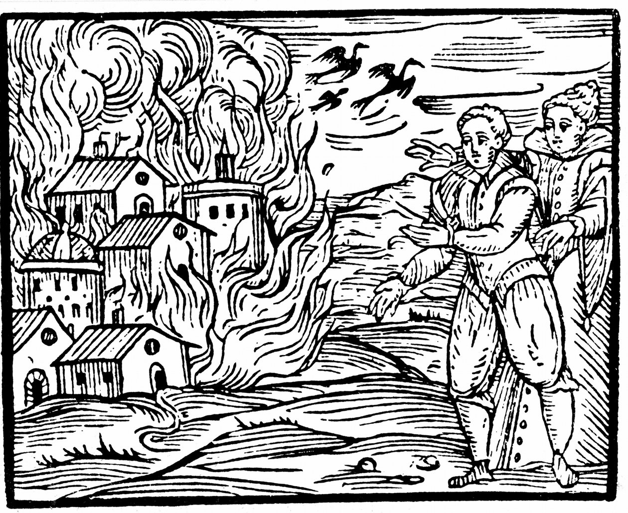 Sorcières détruisant une maison par le feu, Souabe en 1533, illustration du Compendium Maleficarum par Francesco Maria Guazzo, 1608 - Italian School
