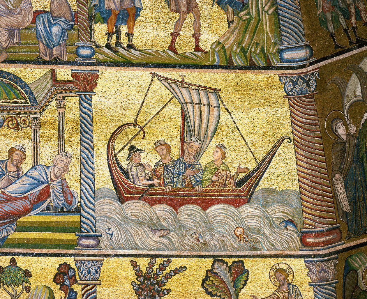 Les trois rois mages traversant les mers (mosaïque) - Italian school