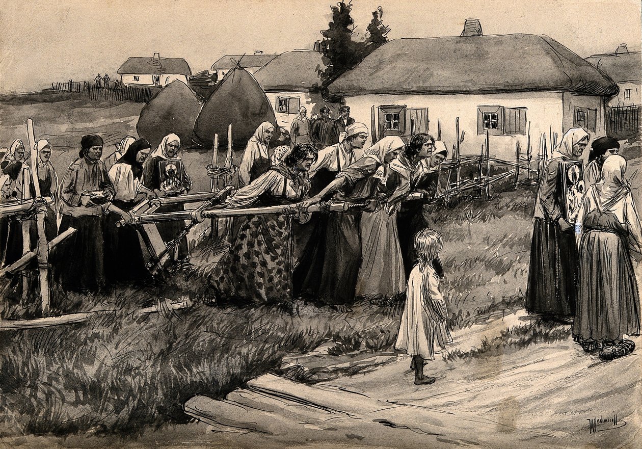 Une procession religieuse contre le choléra en Russie rurale de la série d