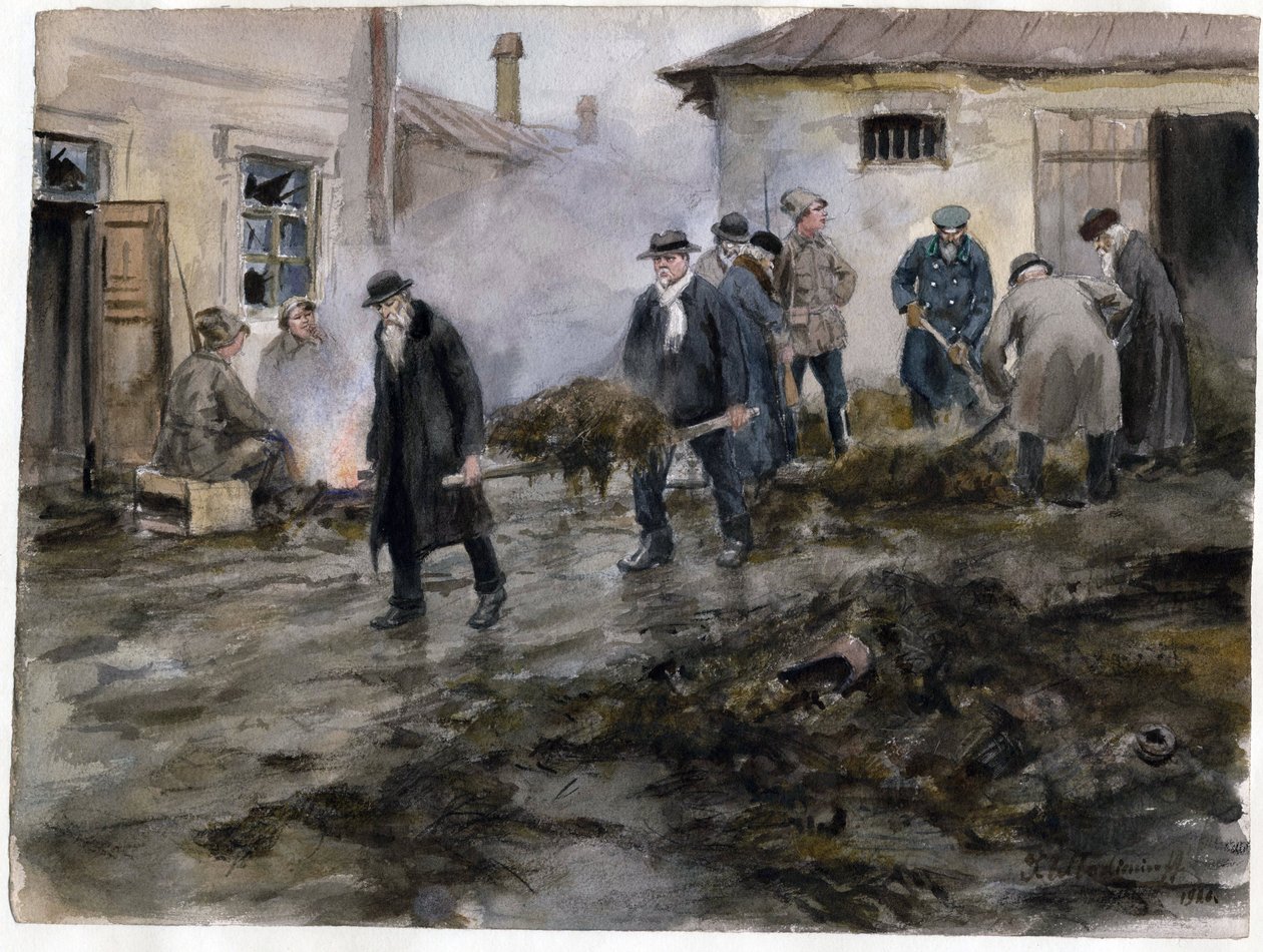 Bourgeois nettoyant une étable - Bourgeoisie nettoyant les écuries (de la série d