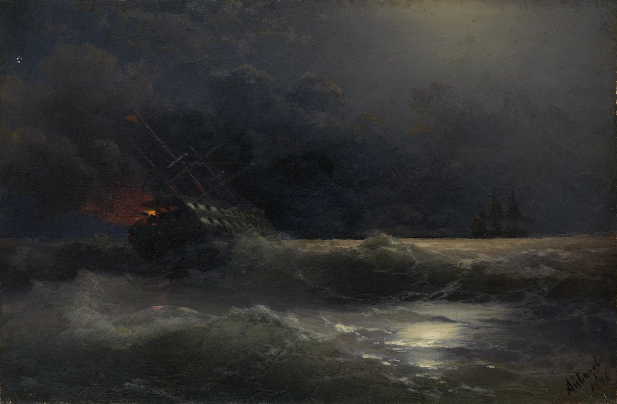 Navire en feu Un épisode de la guerre russo-turque, 1896 - Ivan Konstantinovich Aivazovsky