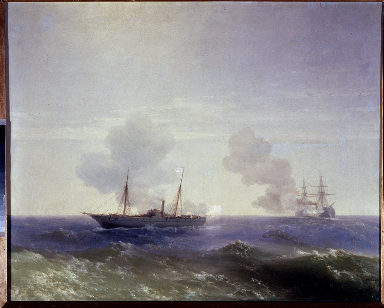 Guerre russo-turque de 1877-1878 : la bataille navale entre le croiseur russe Vesta et le cuirassé turque Fethi Bulend dans la Mer Noire, le 11 juillet 1877 - Ivan Konstantinovich Aivazovsky