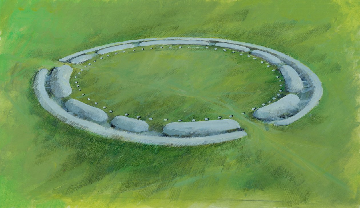 Stonehenge : première phase comprenant un fossé, un talus et une contrescarpe entourant les trous d