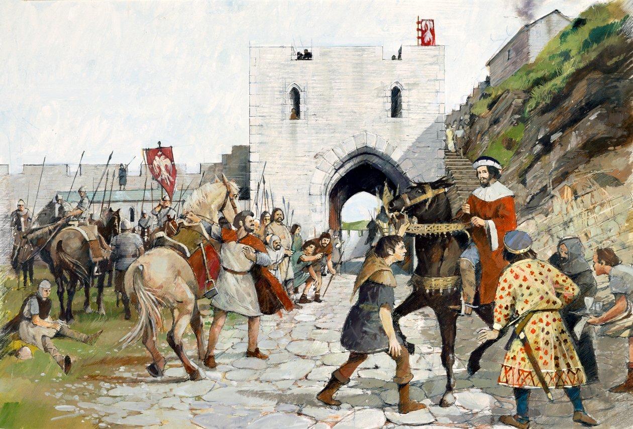 La cour médiévale du château de Tintagel (aquarelle sur papier) - Ivan Lapper