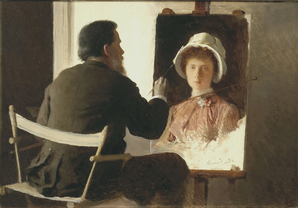 Kramskoy peignant un portrait de sa fille - Ivan Nikolaevich Kramskoy