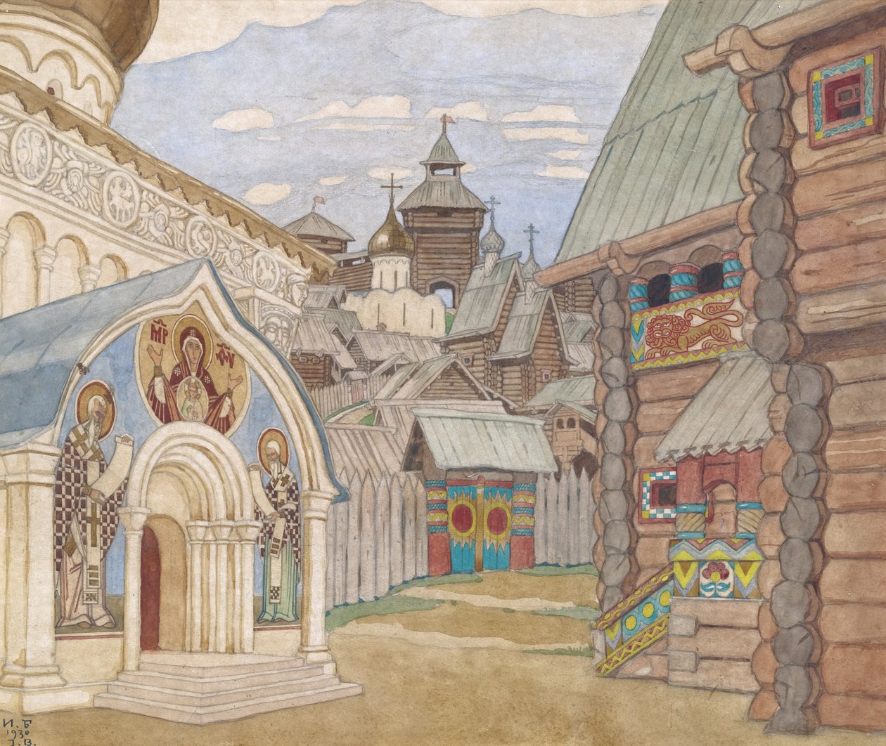 Village russe. Décor de scène pour l