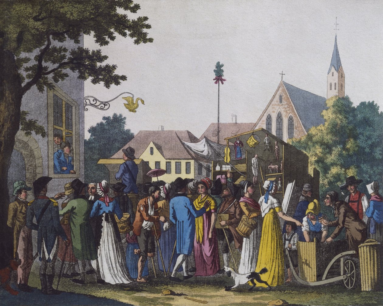 Marché, 1810 (gravure en couleur) - J. B. Wunder