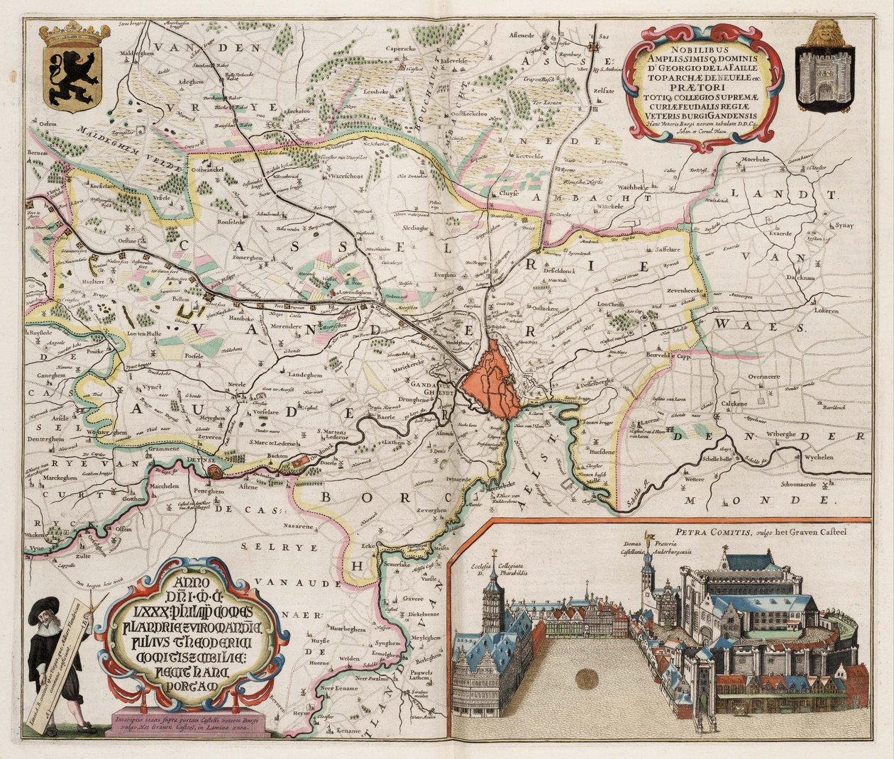 Carte des environs de Gand, Belgique - J.Blaeu