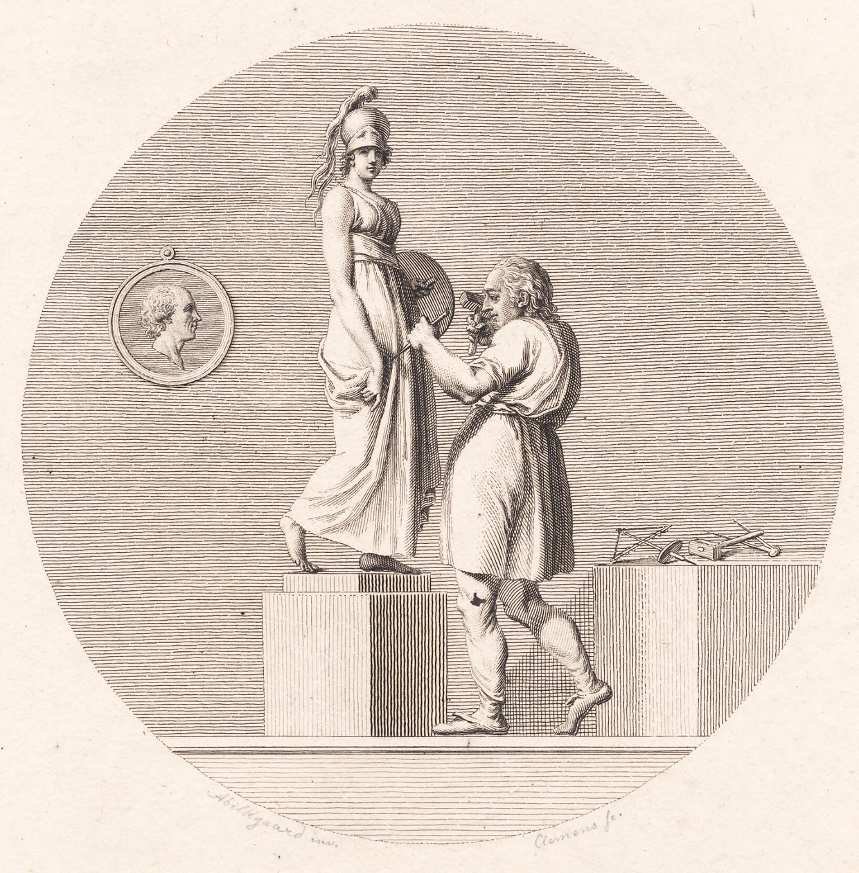 Sergel travaillant dans son atelier - J.F. Clemens