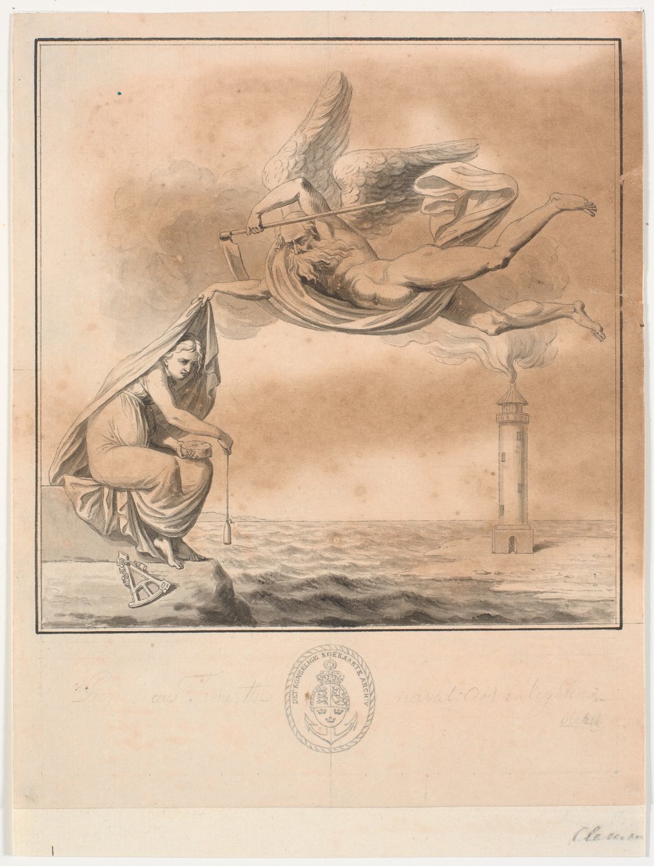 Esquisse pour le cuivre-titre de P. Løvenørns Anviisning pour les navigateurs dans le Kattegat - J.F. Clemens
