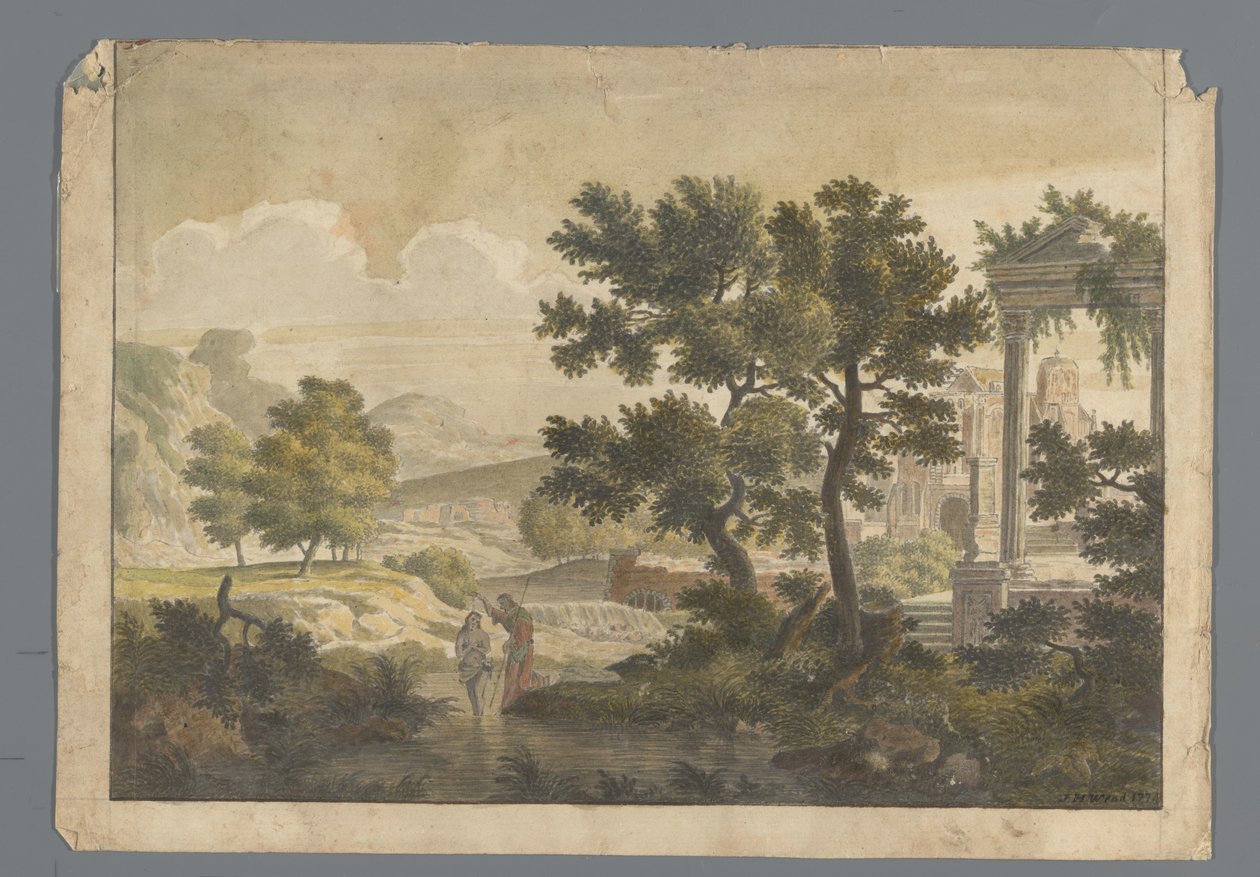 Paysage avec le baptême du Christ - J.H. Wend
