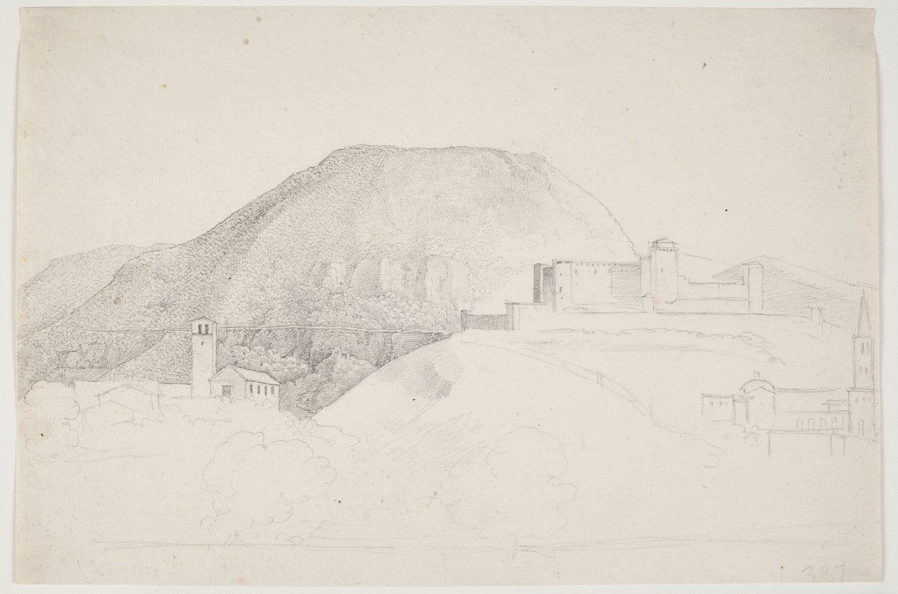 Étude de paysage avec montagne et bâtiments. Spoleto, Italie - J.L. Lund