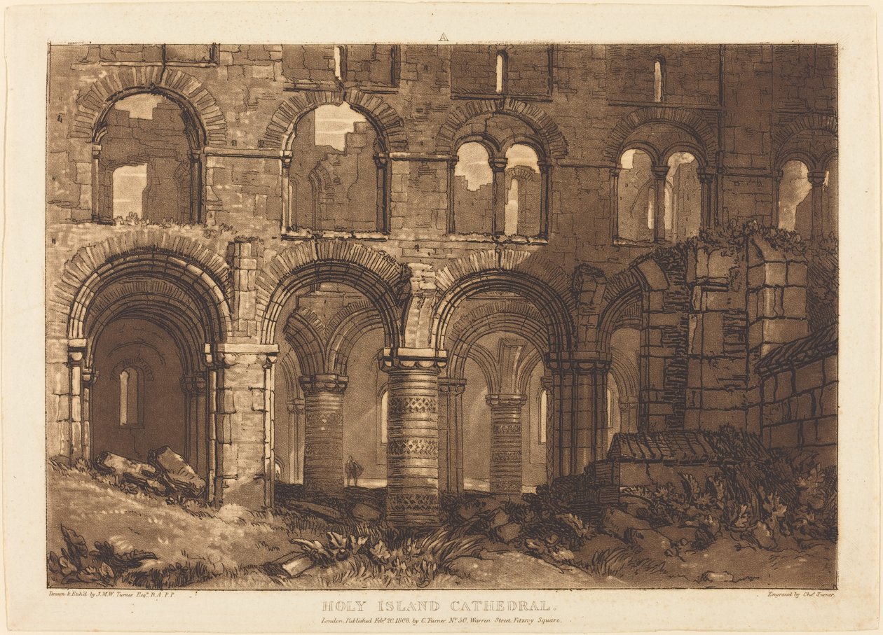 Cathédrale de Holy Island, publiée en 1808 - Joseph Mallord William Turner