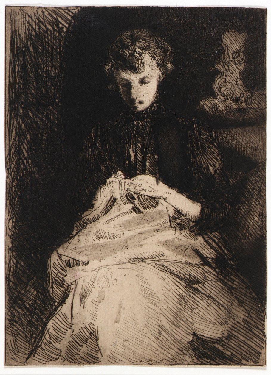 Femme assise en train de coudre - J. Alden Weir