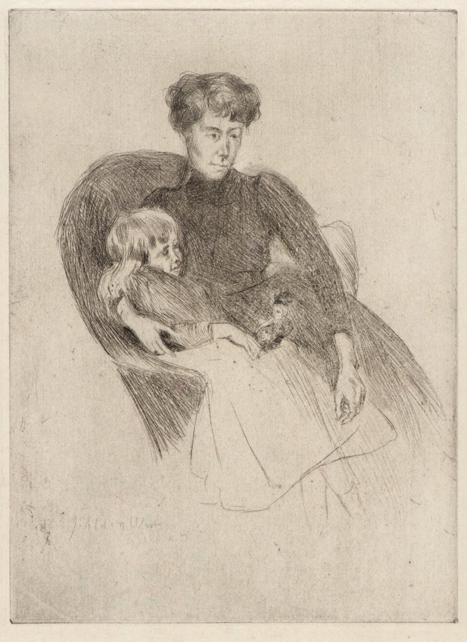 Femme et enfant, assis (Mère et enfant avec jouet) - J. Alden Weir