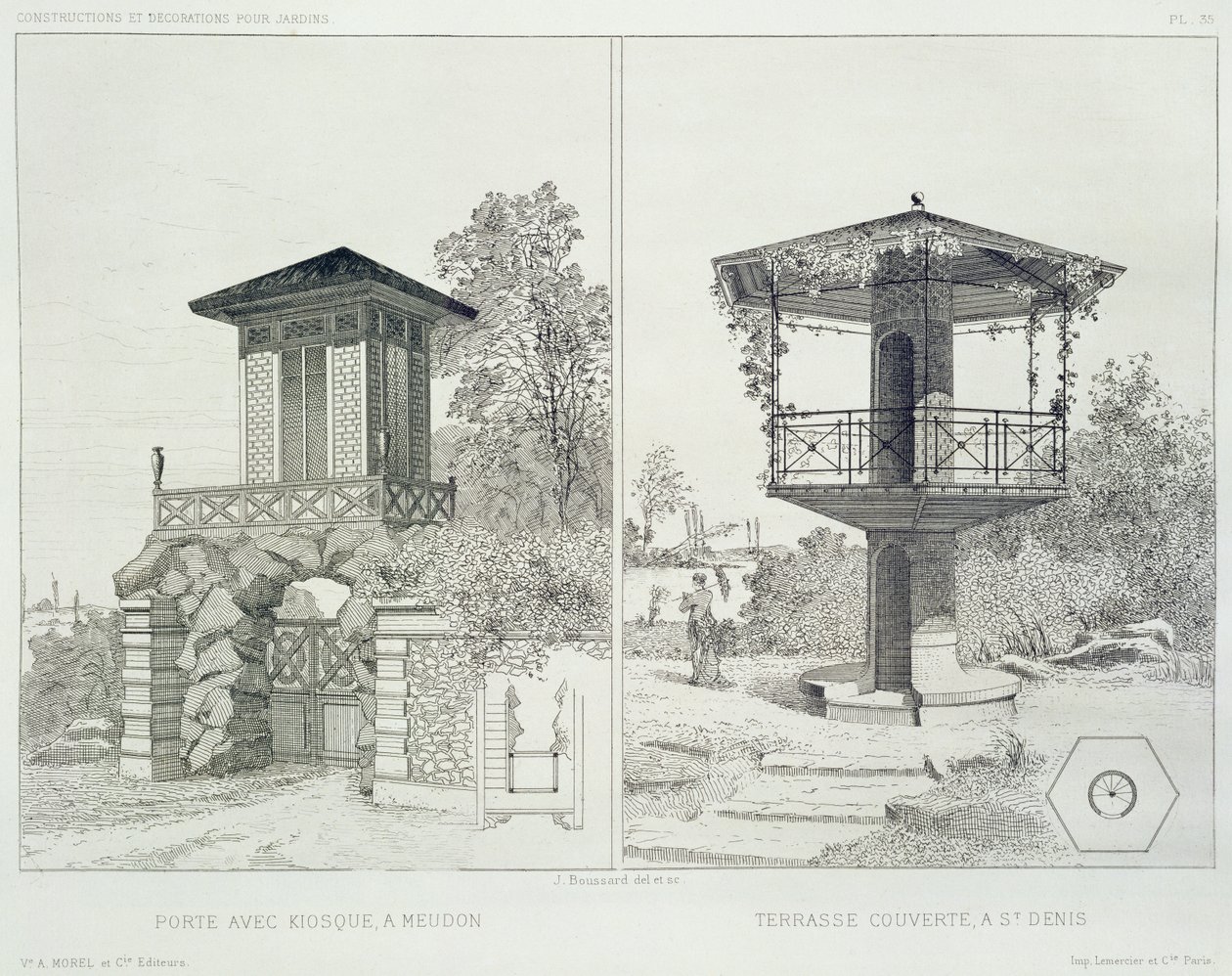 Portail avec kiosque, Meudon, et terrasse couverte, St. Denis, d