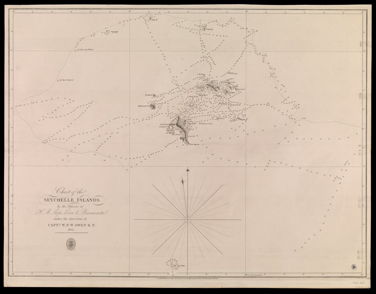 Carte des îles Seychelles par les officiers des navires H.M. Leven et Barracouta sous la direction du Capt. W.F.W. Owen R.N. 1825 - J. & C. Walker
