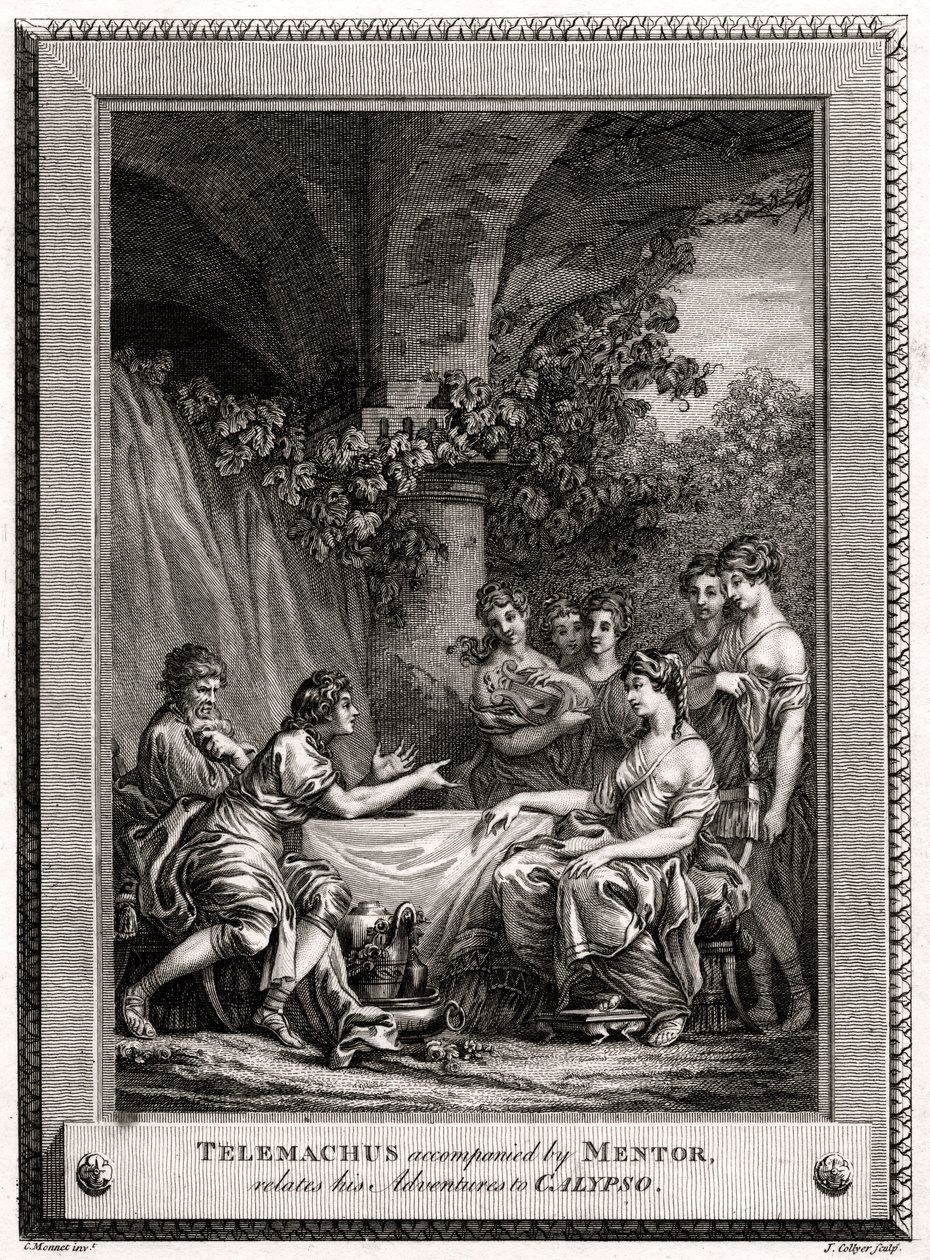 Télémaque accompagné de Mentor, raconte ses aventures à Calypso, 1774 - J. Collyer