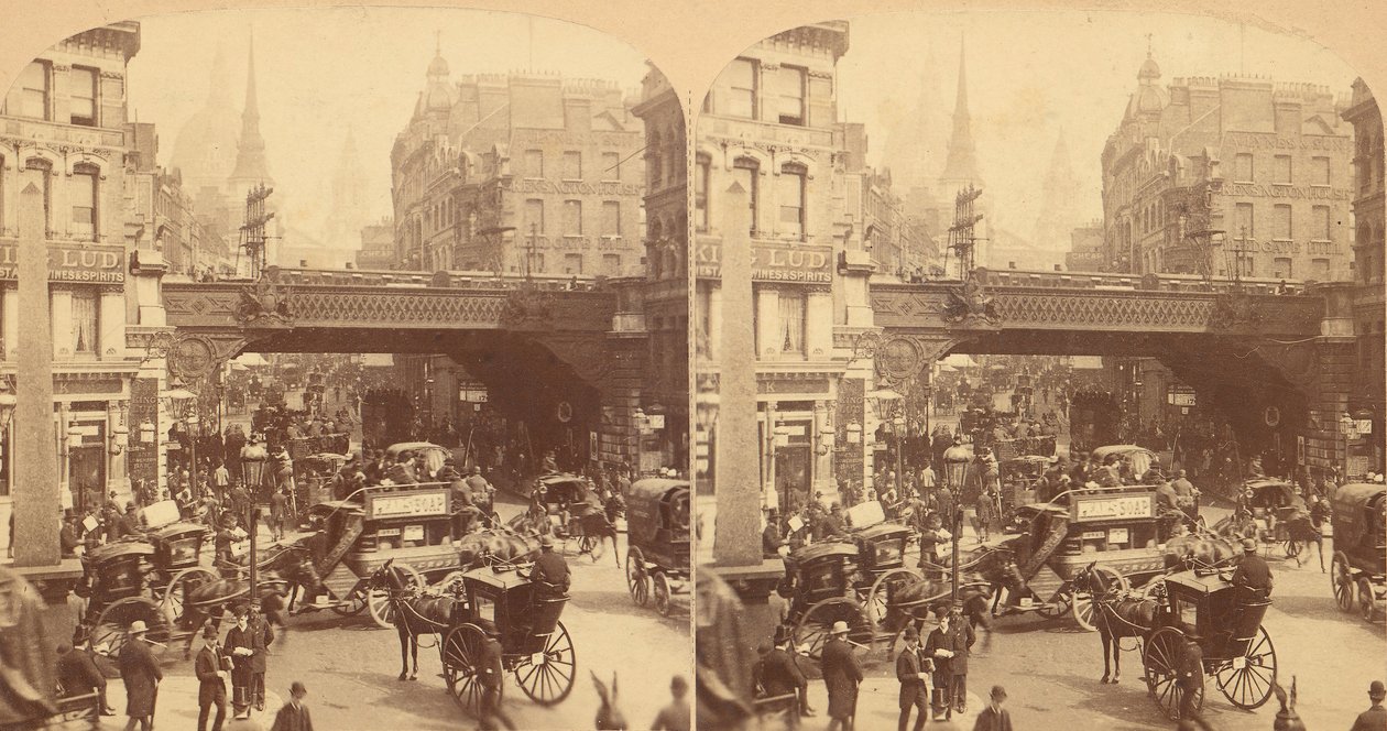 Groupe de 4 vues stéréographiques de Ludgate Hill, Londres, Angleterre, 1850s-1910s - J F Jarvis