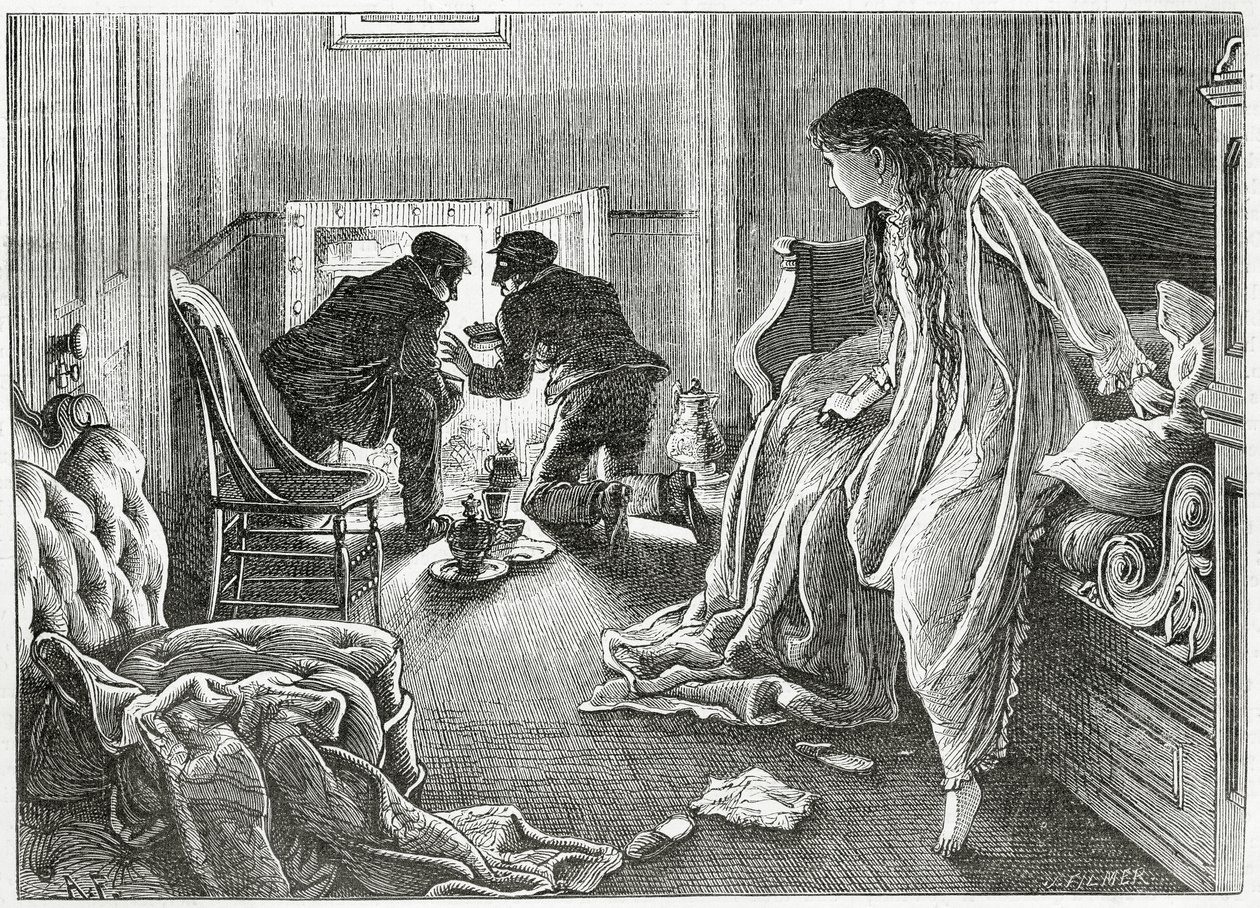 Je levai très doucement la main et tirai le poignard de sous mon oreiller, illustration pour une histoire de crime 