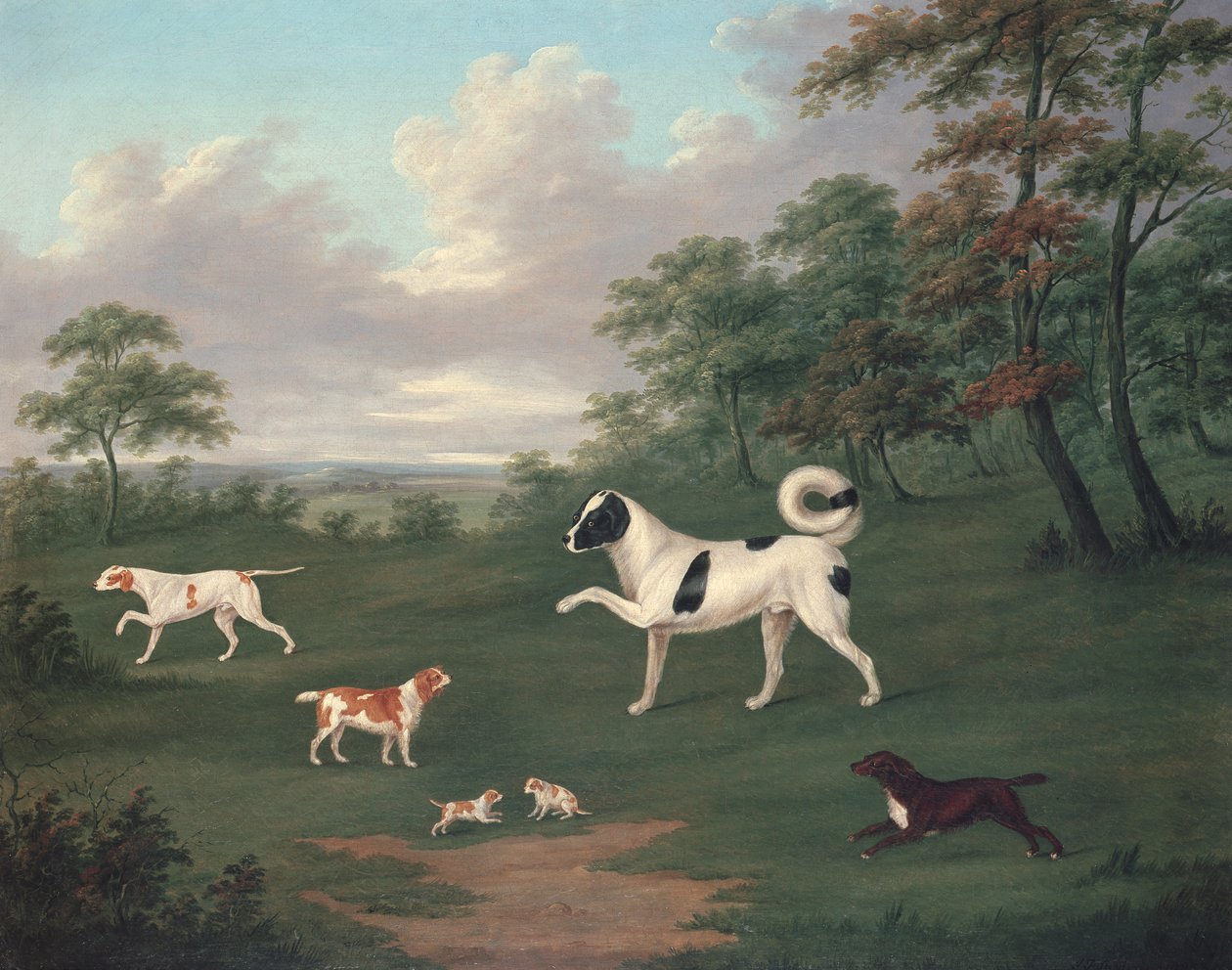 Chiens de chasse dans un paysage - J. Francis Sartorius