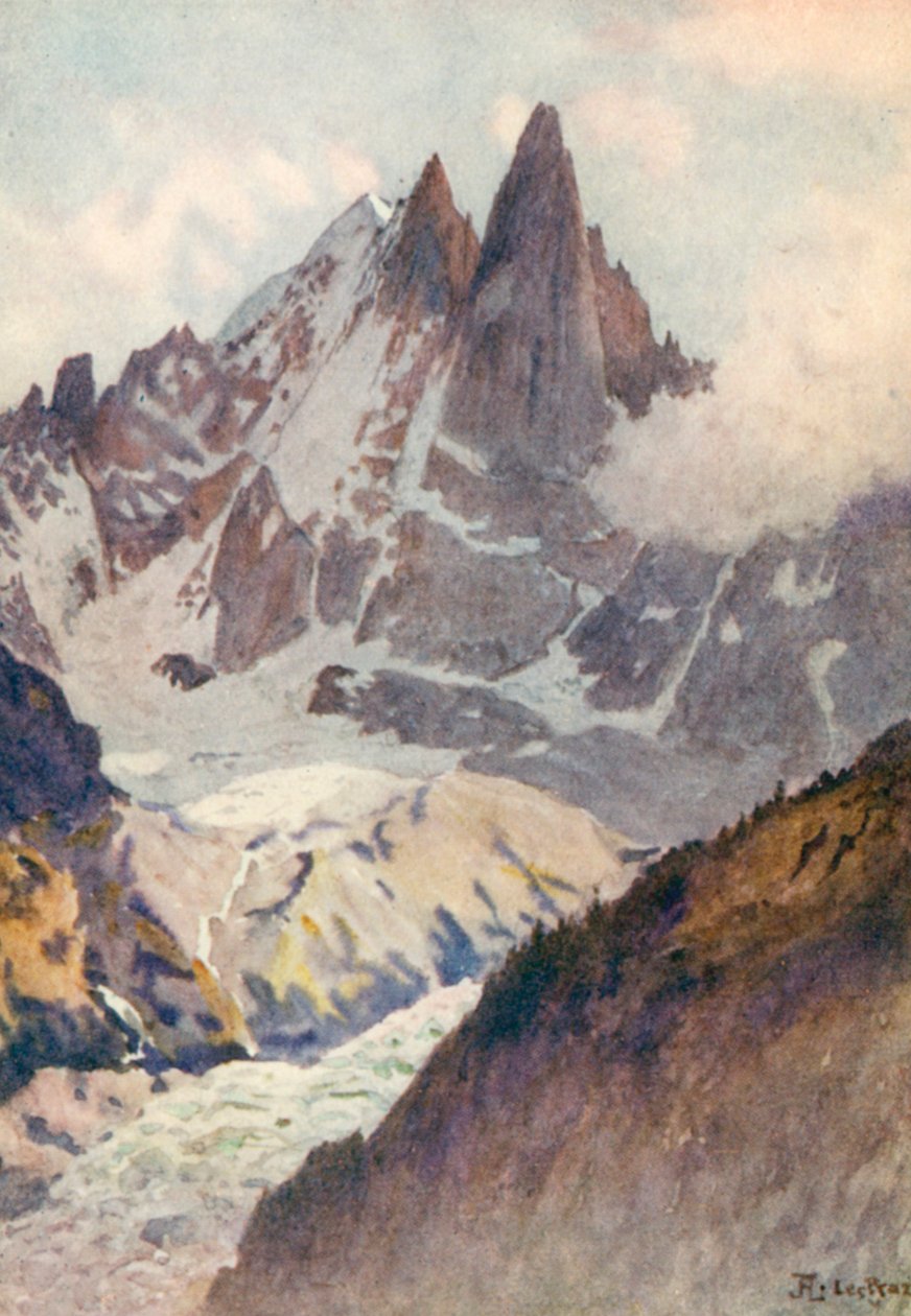 Montenvers et Aiguilles Verte et Dru, JHL (lithographie couleur) - J. Hardwicke Lewis